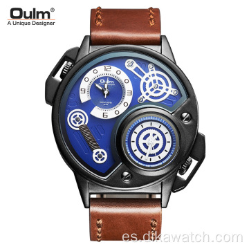 OULM, cronógrafo deportivo de lujo superior, relojes de cuero genuino, reloj de moda para hombres, reloj de pulsera de cuarzo ligero con esfera pequeña de 55 mm